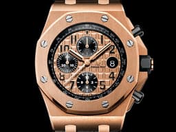 Audemars Piguet 愛彼 AP錶 Royal Oak Offshore 皇家橡樹 離岸型 計時碼表 玫瑰金 皮帶款26470OR.00.A002CR.01 <font color=#ff0000>玫瑰金材質 小金貓</font> <font color=#FFFF33> 此錶歡迎各路錶友以PP、AP、勞力士 來店交換，本店將以最高價評估～</font> 自動上鍊 42mm