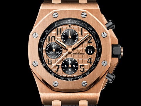 Audemars Piguet 愛彼 AP錶 Royal Oak Offshore 皇家橡樹 離岸型 計時碼表 玫瑰金 皮帶款26470OR.00.A002CR.01 玫瑰金材質 小金貓  此錶歡迎各路錶友以PP、AP、勞力士 來店交換，本店將以最高價評估～ 自動上鍊 42mm