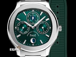PIAGET 伯爵 Polo Skeleton系列 枕型 G0A48005 不鏽鋼材質 <font color="#66c281">8.65毫米</font><font color="#4cc844">超薄萬年曆 圓模雕刻紋理深祖母綠色錶盤</font><font color="#FF0000">&nbsp;2024年保卡 新式快拆帶系統 附原廠綠色皮革錶帶 新錶訂價：1,970,000元</font>&nbsp;自動上鍊 42mm