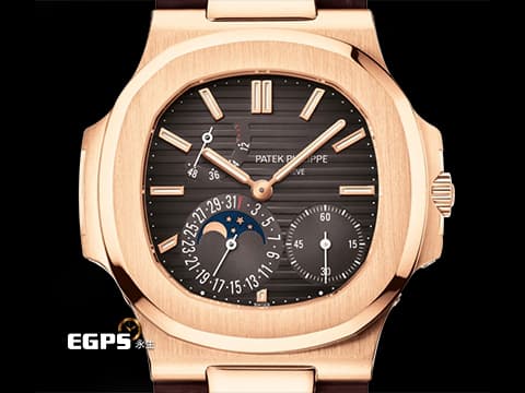 Patek Philippe 百達翡麗 PP錶 Nautilus 金鷹系列 鸚鵡螺 5712R-001 停產款 18K玫瑰金材質 漸層深灰色橫條紋面盤 月相顯示 2017年保單 台灣公司貨&nbsp;自動上鏈 38x43mm