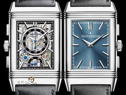 Jaeger Le-Coultre 積家 JLC Reverso Classic 翻轉系列 Q389848J 不鏽鋼材質&nbsp;<font color="#05f0f0">簡約大方的藍色太陽放射狀扭索飾紋錶盤&amp;逆跳計時機械結構鏤空錶盤 兩種風格隨意翻轉切換</font>&nbsp;<font color="#ff0000">2024年保卡 僅試戴收藏極新品</font> 手動上鏈 49.4 x 29.9mm