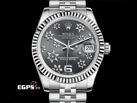 ROLEX 勞力士 DATEJUST LADY 178274 蠔式日誌型 銀色花朵雕紋錶面&nbsp;2015年 台灣公司貨 保有大部分原廠膠膜 自動上鏈 31mm