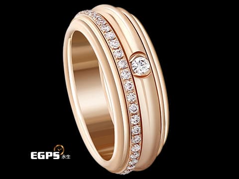 Piaget Possession G34P8A61 18K玫瑰金材質 時來運轉 原廠鑲嵌46顆鑽石金質環圈 （約0.46克拉）以及0.08克拉鑽石 2025年保單 戒圍16