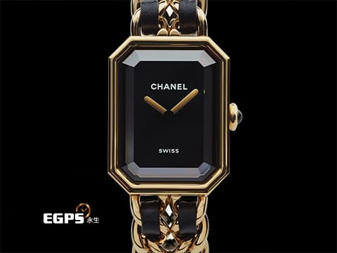 CHANEL 香奈兒 PREMIÈRE 18K黃金塗層不鏽鋼材質 鑲嵌凸圓形縞瑪瑙錶冠 S尺寸錶鍊 &lt;12.8 - 14cm&gt;&nbsp;石英機芯 26.1x20mm