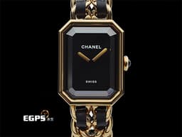 CHANEL 香奈兒 PREMIÈRE 18K黃金塗層不鏽鋼材質 <font color="#FFff00">鑲嵌凸圓形縞瑪瑙錶冠 </font><font color="#ff0000">S尺寸錶鍊 &lt;12.8 - 14cm&gt;&nbsp;</font>石英機芯 26.1x20mm