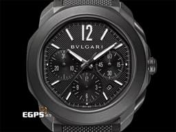 BVLGARI 寶格麗 Bulgari Octo Roma Chronograph 103932 <font color="#545454">黑色DLC塗層不鏽鋼&nbsp;黑色巴黎釘紋錶盤</font><font color="#05f0f0">&nbsp;</font>八角形多稜角設計外框 計時碼表&nbsp;<font color="#FF0000">2026年保卡 快拆錶帶系統 附原廠橡膠錶帶</font>&nbsp;自動上鍊 42mm
