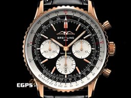 BREITLING 百年靈 Navitimer B01-Chronograph 43 航空計時 18K玫瑰金材質 RB0138211B1P1 <font color="#05f0f0">經典環形飛行滑尺 黑色熊貓面盤</font><font color="#FF0000"> 自製B01機芯 2026年保卡 重約3.38兩&nbsp;</font> 自動上鍊 飛行錶 43mm
