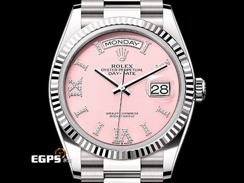 ROLEX 勞力士 Oyster Perpetual Day-Date 36 DD36 128239 18K白金材質 2020年新式保卡 元首型（President） 原廠膠膜全膜  粉紅色蛋白石 原廠鑲嵌56顆鑽石時標 自動上鏈 36mm
