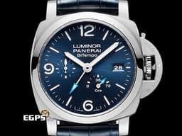 PANERAI 沛納海 Luminor BiTempo Power Reserve PAM1361 <font color="#0080FF">經典夜光三明治藍色面盤</font> PAM01361 三日鍊 小秒針 動能顯示 GMT 兩地時區 <font color="#FF0000">2026年保卡</font>&nbsp;自動上鍊 44mm