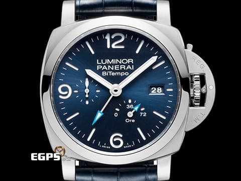 PANERAI 沛納海 Luminor BiTempo Power Reserve PAM1361 經典夜光三明治藍色面盤 PAM01361 三日鍊 小秒針 動能顯示 GMT 兩地時區 2026年保卡&nbsp;自動上鍊 44mm