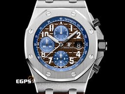Audemars Piguet 愛彼 AP錶 Royal Oak Offshore 皇家橡樹 離岸型 26470ST.00.A099CR.01 <font color="#602a06">深棕色超大型格紋面盤</font>搭配<font color="#51a3f0">藍色計時圈</font><font color="#2112f3">&nbsp;</font>不鏽鋼 計時碼錶&nbsp;<font color="#FF0000">2018年保卡 </font>自動上鍊 42mm