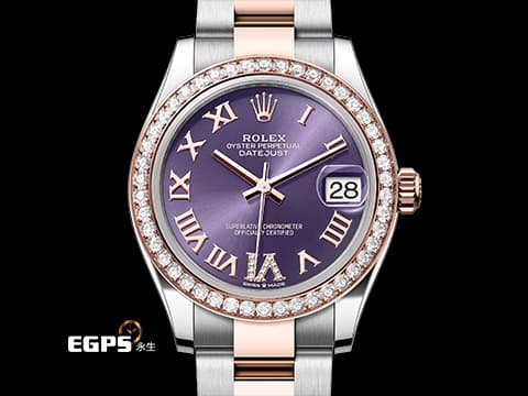ROLEX 勞力士 DateJust 278381RBR 18K永恆玫瑰金 半金款 薰衣草紫色面盤 原廠鑲嵌鑽石VI時標 原廠鑲嵌鑽石錶圈 2026年保卡 自動上鍊 31mm