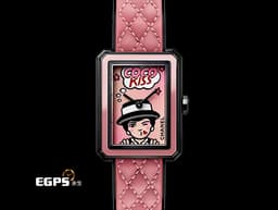 CHANEL 香奈兒 BOY·FRIEND BLUSH H10281 黑色塗層不鏽鋼材質&nbsp;<font color="#fbb1cf">香奈兒女士肖像和粉紅色圖騰面盤 粉色菱格紋圖騰小牛皮錶帶</font><font color="#FFff00">&nbsp;</font><font color="#ff0000">2025年保卡&nbsp;</font>石英機芯 27.9 x 21.5mm
