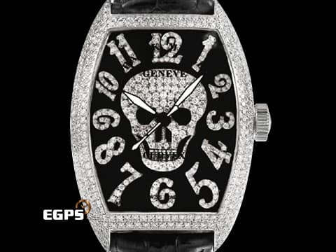 Franck Muller FM 法蘭穆勒 FM 8880 SC GOTH NBR D CD 酒桶型 18K白金材質 原廠鑲嵌鑽石錶殼、骷髏頭圖案面盤、立體經典阿拉伯數字時標 自動上鏈 44x54mm