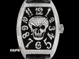 Franck Muller FM 法蘭穆勒 FM 8880 SC GOTH NBR D CD 酒桶型 18K白金材質 <font color="#05f0f0">原廠鑲嵌鑽石錶殼、骷髏頭圖案面盤、立體經典阿拉伯數字時標</font> 自動上鏈 44x54mm