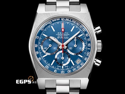 ZENITH 真力時 Chronomaster Original 系列 03.A3818.400/51.M3818 鈦金屬材質 El Primero 高振頻機芯 縱向拉絲藍色熊貓面盤 鋸齒狀測速儀刻度&nbsp;2020年保卡 復刻A3818 1969-2019&lt;五十周年紀念&gt;"AIRWEIGHT COVER GIRL" 限量100支&nbsp; 自動上鍊 38mm