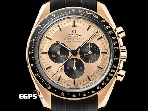 OMEGA 歐米茄 Speedmaster Moonwatch Professional 超霸 登月 計時碼錶 速霸 Moonshine金 31062425099001&nbsp;余文樂 金色熊貓面盤 宛若隕石表面的錶帶內襯&nbsp;3861機芯&nbsp;2022年保卡&nbsp;同軸擒縱 手動上鏈 42 mm