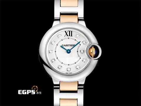 CARTIER 卡地亞 Ballon Bleu 藍氣球 WE902030 18K玫瑰金材質 半金款 原廠鑲嵌鑽石時標&nbsp;銀白色雕紋錶盤&nbsp;石英機芯 28.6mm