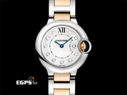 CARTIER 卡地亞 Ballon Bleu 藍氣球 WE902030 18K玫瑰金材質 半金款 <font color="#05f0f0">原廠鑲嵌鑽石時標&nbsp;銀白色雕紋錶盤</font>&nbsp;石英機芯 28.6mm