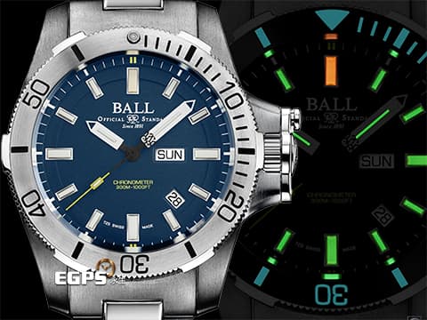 BALL WATCH 波爾錶 Engineer Hydrocarbon 工程師 DM2276A-S2CJ-BE&nbsp;藍色面盤&nbsp;星期日期顯示 不鏽鋼&nbsp;自體發光氚氣燈管指針、時標&nbsp;專利鍘刀式護橋 潛水錶 2024年台灣公司貨&nbsp;自動上鍊 42mm