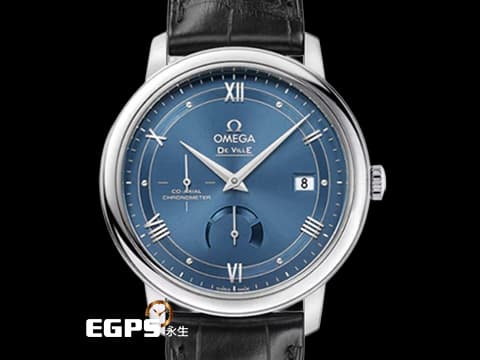 OMEGA歐米茄 De Ville Prestige 424.13.40.21.03.002 不鏽鋼材質&nbsp;星芒放射狀深藍色錶盤&nbsp;羅馬數字時標與凸圓軌道形刻度 克洛諾斯徽章浮雕&nbsp;&nbsp;同軸擒縱 自動上鏈 39.5mm