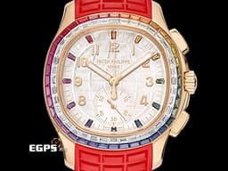 Patek Philippe 百達翡麗 PP錶  Aquanaut  7968/300R-001 海底探險家 海探 手雷 18K玫瑰金材質 <font color="#05f0f0">白色珍珠貝母面盤</font><font color="#fa00fa">&nbsp;</font><font color="#fd96d2">共計52顆長階梯形切割多彩藍寶石（2.62克拉）及50顆長階梯形切割鑽石（2.41克拉）</font>&nbsp;<font color="#ff0000">2026年保單 保有部分原廠膠膜</font>&nbsp;自動上鏈   42.2mm