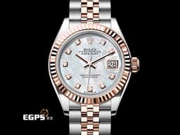 ROLEX 勞力士 Lady-Datejust 28 永恆玫瑰金 279171 18K玫瑰金材質 半金款 <font color="#05f0f0">原廠鑲嵌鑽石時標 白色珍珠貝母面盤</font> <font color="#ff0000">2026年保卡   紀念型五珠錶帶</font>&nbsp;自動上鍊 28mm