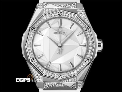 HUBLOT 宇舶 Classic Fusion 經典融合 ORLINSKI 聯名款 550.NS.2200.RW.1804.ORL20 原廠鑲鑽 白色切面立體錶盤 鈦金屬+不鏽鋼材質 2025年保單 自動上鍊 40mm