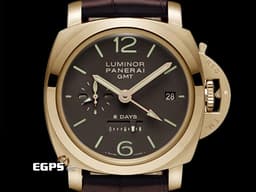 PANERAI 沛納海 Luminor 1950 PAM00289 PAM289 GMT 18K玫瑰金材質 <font color="#ffff00"> 日期顯示 第二時區日夜顯示</font> <font color="#ffe3ab">棕色面盤 動力儲存顯示 </font> <font color="#FF0000"> 2017年保單 </font> 手動上鏈 44mm