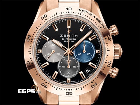 ZENITH 真力時 El Primero 系列 Chronomaster Sport 經典三色計時盤 18.3101.3600/21.M3100&nbsp;玫瑰金材質 整只重約5兩&nbsp;高振頻 1/10秒 計時碼表 2026年保單&nbsp;自動上鍊 41mm