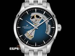 HAMILTON 漢米爾頓 Open Heart Auto 爵士系列 H32675140 不鏽鋼材質 <font color="#0582f5">藍色漸層鏤空面盤</font> <font color="#FF0000">2022年保卡 台灣公司貨</font>&nbsp;自動上鍊 40mm