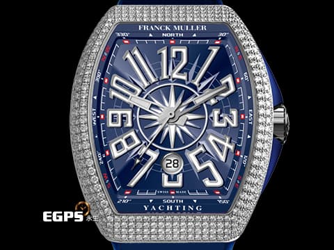 Franck Muller 法蘭穆勒 FM Vanguard YACHT V41 SC DT 不鏽鋼材質 精鑲鑽石錶殼、錶扣&nbsp;藍色面盤 自動上鏈&nbsp;40.8X50mm
