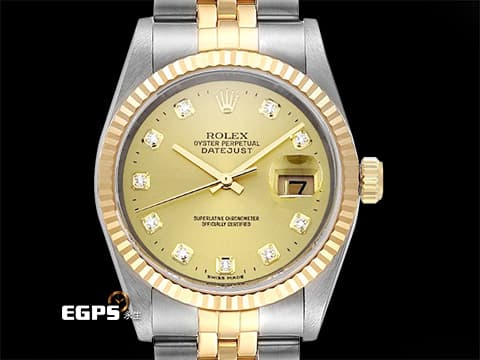 ROLEX 勞力士 DATEJUST 16233 經典蠔式日誌型 自動上鍊 黃K金半金款 原鑲包檯十鑽面，台灣公司貨&nbsp;&nbsp;自動腕錶 36mm