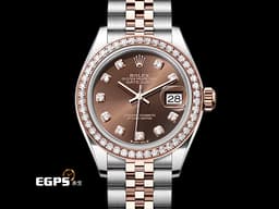 ROLEX 勞力士 Lady-Datejust 279381RBR 蠔式日誌型 &nbsp;18K永恆玫瑰金 半金款 <font color="#eac090">巧克力色面盤&nbsp;原廠鑲鑽錶圈、鑽石時標</font> <font color="#ff0000">2026年保卡</font> 自動上鍊 28mm