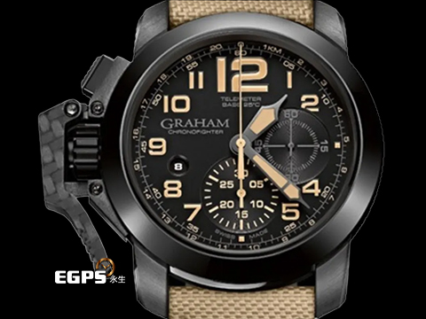 GRAHAM 格林漢 Chronofighter Oversize 2CCAU 計時碼表 黑色PVE不鏽鋼材質&nbsp;<font color="#f4d194">手榴彈 菸草面 大尺寸錶徑 左冠</font> 自動上鏈 47mm