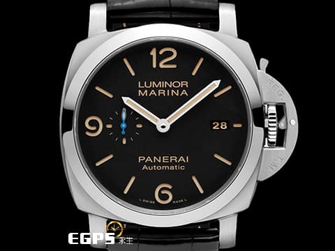 PANERAI 沛納海 Luminor Marina PAM01312 三日鍊&nbsp;經典淡褐色夜光三明治面盤 菸草面&nbsp;PAM1312 藍色小秒針 不鏽鋼材質&nbsp;2019年保單 絕版透背款&nbsp;自動上鍊 44mm