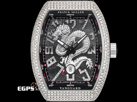 Franck Muller 法蘭穆勒 FM錶 Vanguard Yachting 遊艇系列 Dragon King Limited Edition 龍王&nbsp;限量188只&nbsp;精鑲鑽圈、面盤&nbsp;V45 YT SC DT AC NR 酒桶型 不鏽鋼 自動腕錶  44x54mm