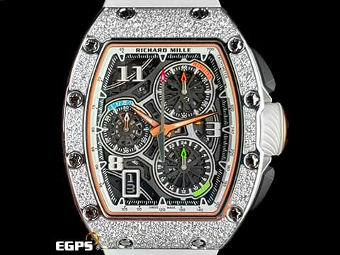 RICHARD MILLE 理查德•米勒 RM RM72-01 WG&nbsp;18K白金材質 極致完美工藝~鏤空面盤 原廠鑲嵌【SNOWFLAKE DIAMONDS】 "宛如雪花般的頂級鑽石" 雪花造型鑽石錶圈 自製飛返計時機芯 2025年保單&nbsp;自動上鏈 38.4 x 47.34mm