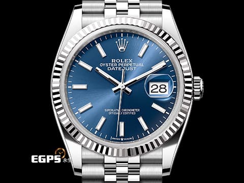 ROLEX 勞力士 Datejust 36 蠔式日誌型 126234 亮藍色面盤 柱狀夜光時標 不鏽鋼 DJ36 經典三角坑紋錶圈 2025年保卡 紀念型（Jubilee）五銖錶帶 自動上鍊 36mm