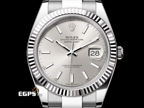 ROLEX 勞力士 DATEJUST 126334 蠔式日誌型 不鏽鋼 18K白金材質太陽坑紋錶圈 銀色放射紋面盤 2022年新式保卡 自動腕錶 41mm