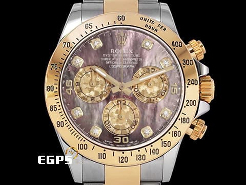 ROLEX 勞力士 Cosmograph Daytona 宇宙計時型 迪通拿 116523NG&nbsp;珍珠貝母錶面&nbsp;塘金計時盤 鑽石時標&nbsp;18K黃金 半金款 計時碼表 116523 NG&nbsp;亂碼字頭 自動上鍊 賽車錶&nbsp;40mm