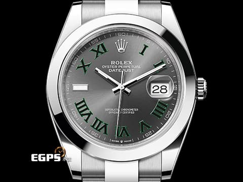 ROLEX 勞力士 DateJust 41 蠔式日誌型 126300 石板灰色面盤搭配綠羅馬數字時標 費德勒 溫布頓&nbsp;經典 DJ41 不鏽鋼材質&nbsp;2026年保單 蠔式（Oyster）三節錶帶 自動腕錶 41mm