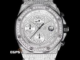 Audemars Piuget 愛彼 AP錶 Royal Oak Offshore &nbsp;皇家橡樹離岸型 不鏽鋼材質    <font color="#FF0000">精鑲鑽石滿天星面盤、鑲鑽錶圈、鑲鑽錶殼 </font>&nbsp;自動上鍊 計時碼表 42mm
