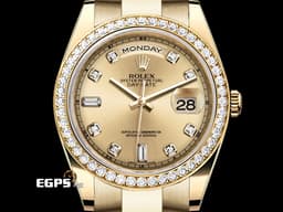 ROLEX 勞力士 DAY-DATE 40 DD40 蠔式 星期日曆型 218348 18K黃金材質 <font color="#05f0f0">原廠鑲嵌鑽石錶圈、時標</font> <font color="#f7e8cf">香檳金色面盤</font>&nbsp;<font color="#ff0000">2015年保卡 台灣公司貨 </font>自動上鏈 40mm