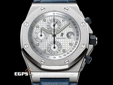 Audemars Piguet AP錶 愛彼錶 Royal Oak Offshore ROO 皇家橡樹離岸型 25770ST 不鏽鋼材質&nbsp;白色「Grande Tapisserie」格紋錶面 離岸型首個42mm皮革錶帶設計款&nbsp;計時碼錶 自動上鍊 42mm