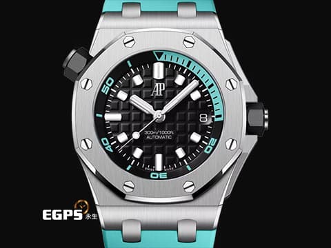 Audemars Piguet 愛彼 AP錶 Royal Oak Offshore Diver 皇家橡樹 離岸型 15720ST.OO.A355CA.01 ROO Tiffany色計時內圈 原廠橡膠錶帶 不鏽鋼材質 2026年保卡 錶帶快拆系統 僅試帶極新品&nbsp;自動上鍊 42mm