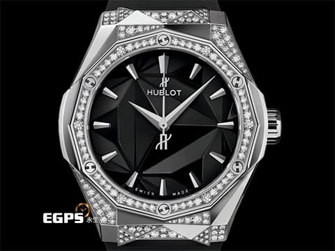 HUBLOT 宇舶 Classic Fusion 經典融合 ORLINSKI 聯名款 550.NS.1800.RX.1804.ORL19 原廠鑲鑽 黑色切面立體錶盤 鈦金屬+不鏽鋼材質 2025年保單 自動上鍊 40mm