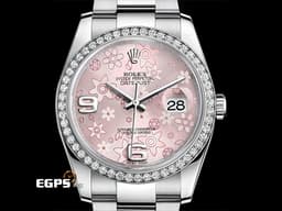 ROLEX 勞力士 DATEJUST 116244 蠔式 不鏽鋼材質&nbsp;<font color="#f7b1dd">稀有面盤&nbsp;原廠鑲嵌鑽石錶圈 粉紅色花朵藝術面盤</font> 自動上鏈 36mm