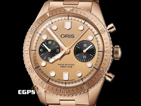 ORIS 豪利時 DIVERS&nbsp;0177177443182 青銅材質 香檳金色熊貓面盤&nbsp;限量250支 計時腕錶 自動上鍊 43mm