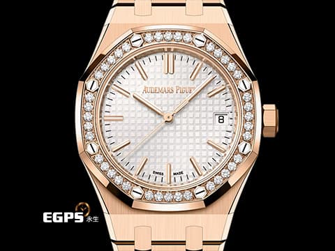 Audemars Piguet 愛彼 AP錶 Royal Oak 皇家橡樹 15551OR.ZZ.1356OR.04 原廠鑲嵌鑽石錶圈 白色Grande Tapisserie格紋錶盤&nbsp;15510 OR 玫瑰金&nbsp;2023年保卡&nbsp;自動上鍊 37mm